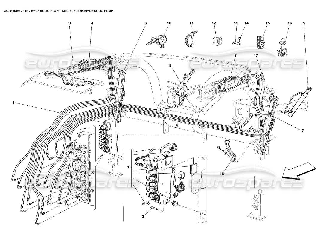 ferrari 360 spider centrale hydraulique et pompe électrohydraulique schéma des pièces