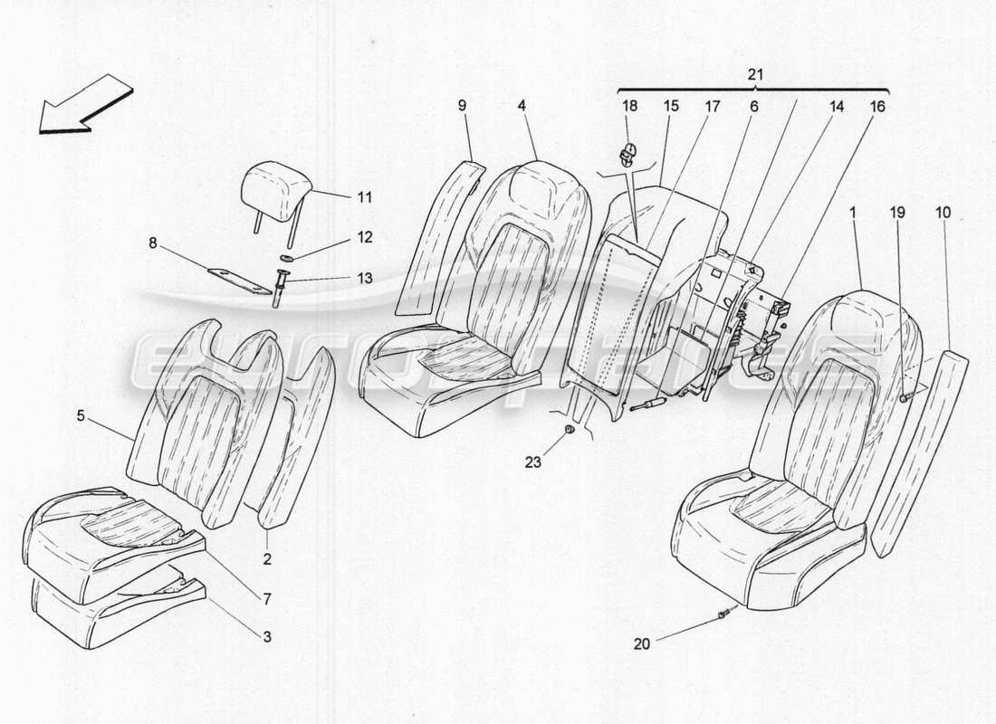 maserati qtp. v8 3.8 530bhp 2014 auto sièges arrière : diagramme de pièces des panneaux de garniture