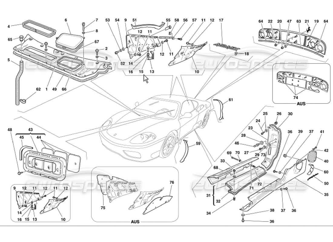 ferrari 360 modena finition extérieure des boucliers schéma des pièces