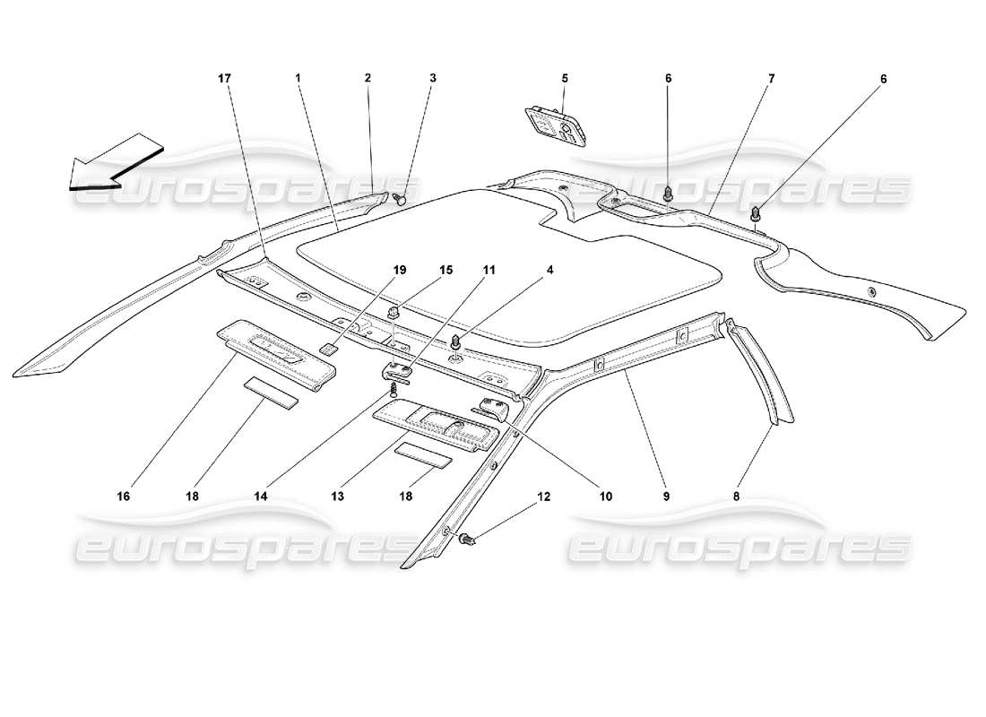 ferrari 355 (2.7 motronic) schéma des pièces des garnitures de toit