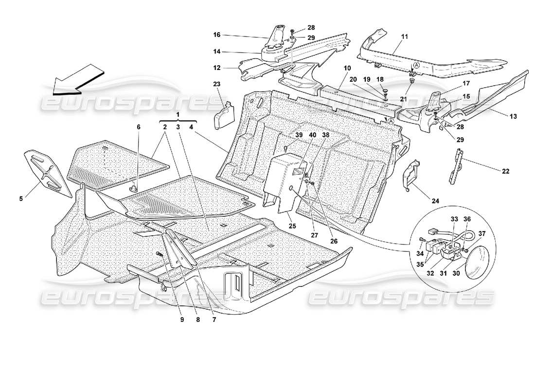 ferrari 355 (2.7 motronic) schéma des pièces des tapis de l'habitacle
