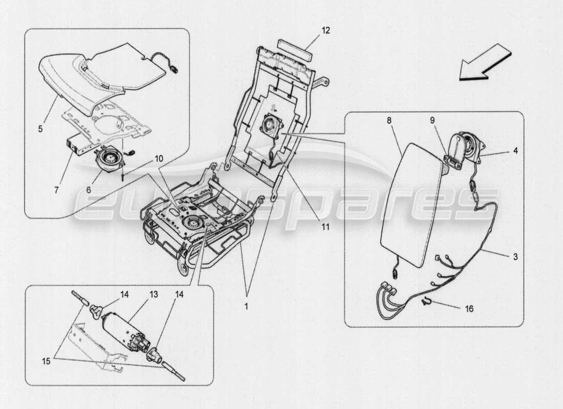 maserati qtp. v8 3.8 530bhp auto 2015 sièges arrière : diagramme de pièces des panneaux de garniture