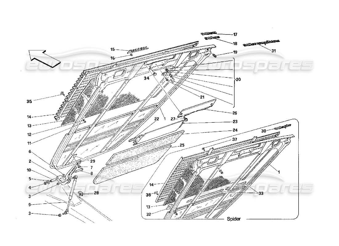 ferrari 348 (2.7 motronic) schéma des pièces du capot arrière