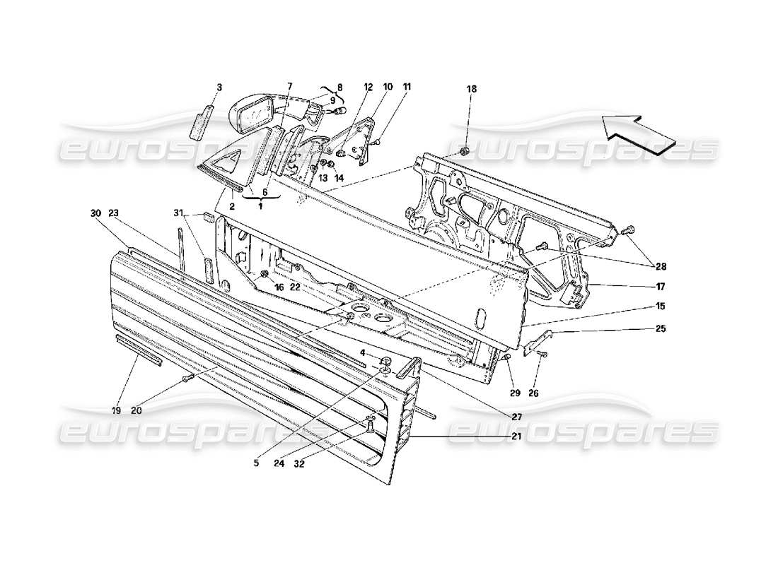 ferrari 348 (2.7 motronic) portes - schéma des pièces du cadre et du rétroviseur