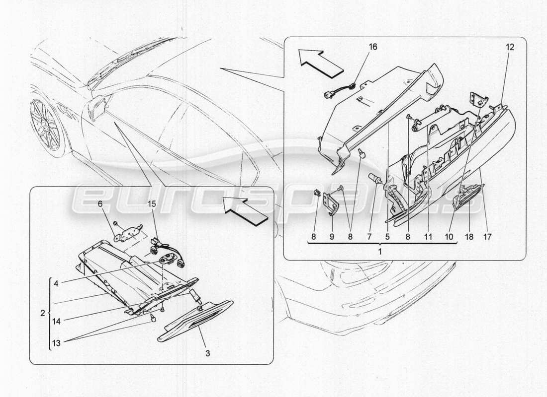 maserati qtp. v8 3.8 530bhp 2014 auto diagramme des pièces des boîtes à gants