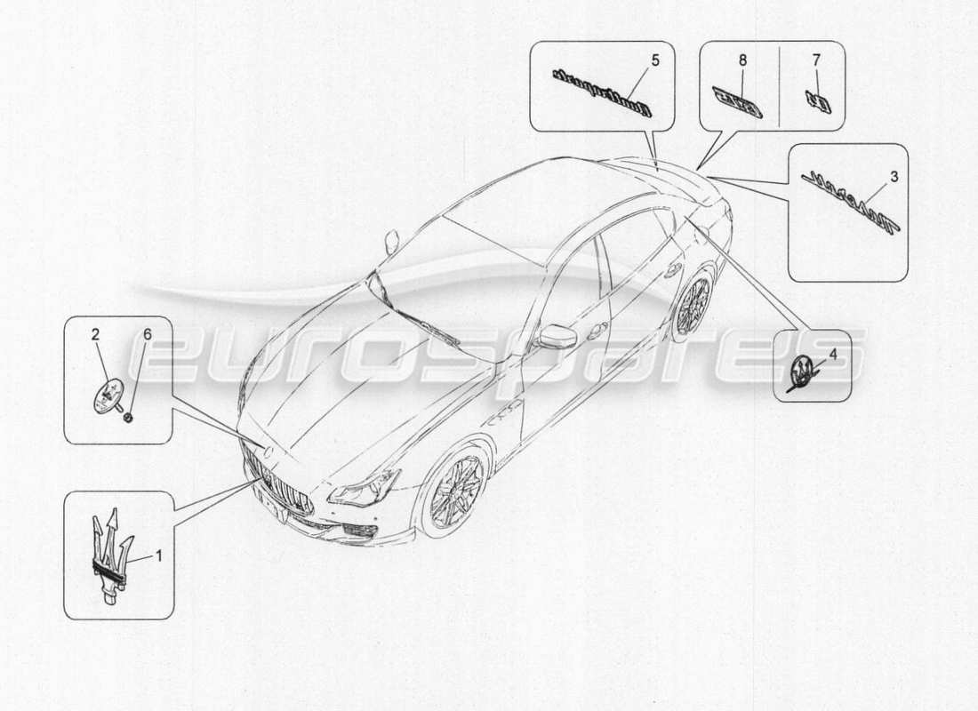 maserati qtp. v8 3.8 530bhp auto 2015 diagramme des pièces des garnitures, marques et symboles