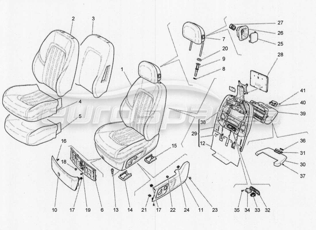 maserati qtp. v8 3.8 530bhp 2014 auto sièges avant : diagramme de pièces des panneaux de garniture