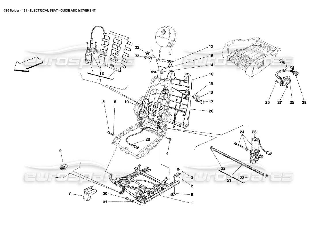 ferrari 360 spider siège électrique - guide et mouvement schéma des pièces