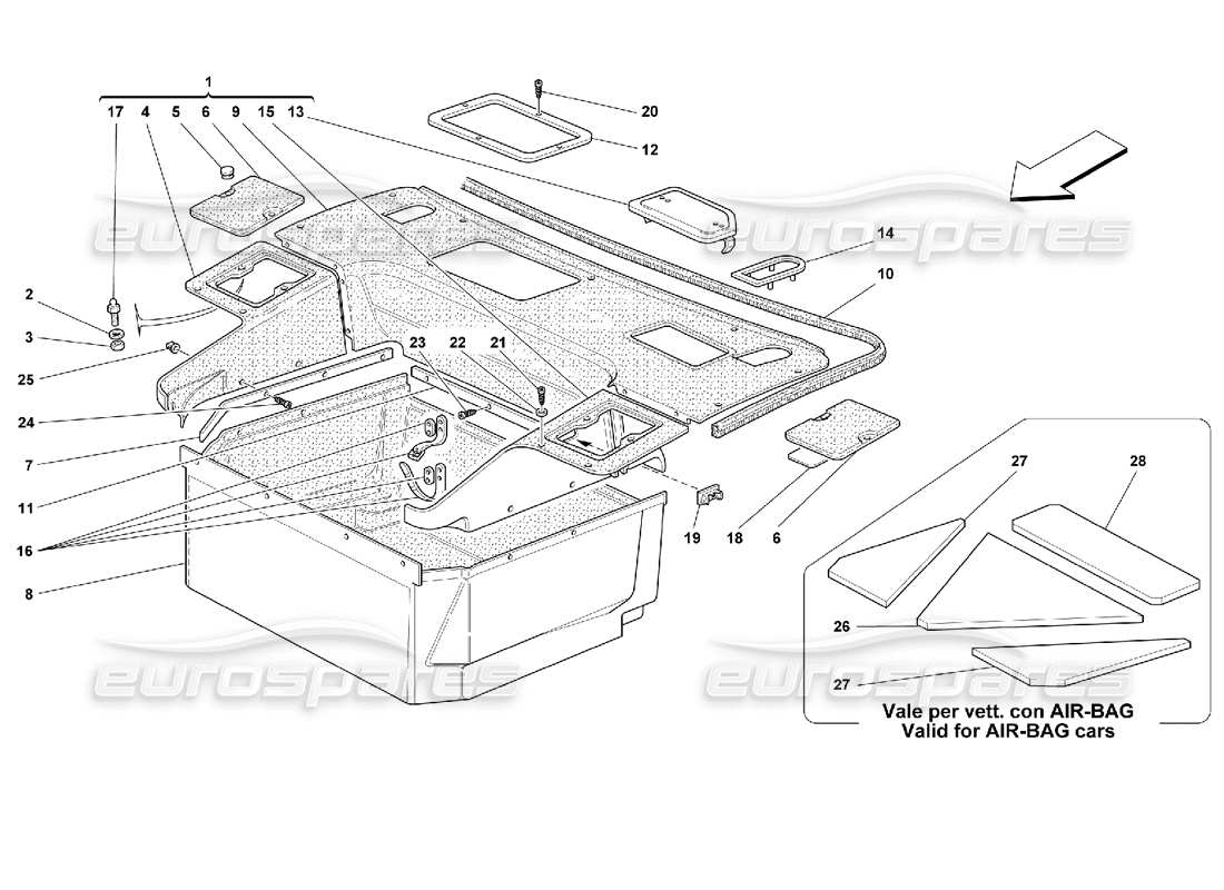 ferrari 355 (2.7 motronic) tapis du compartiment avant schéma des pièces