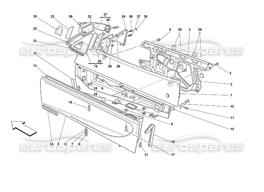 ferrari 355 (2.7 motronic) portes - schéma des pièces du cadre et du rétroviseur