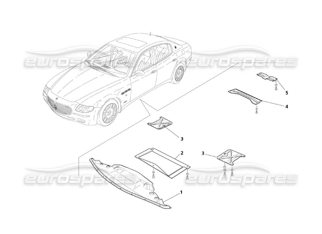 maserati qtp. (2003) 4.2 schéma des pièces des boucliers de plancher plat et de soubassement
