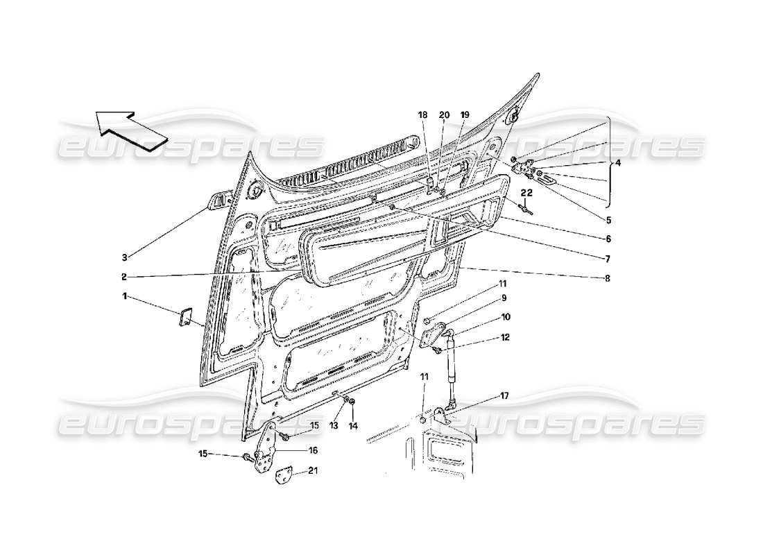 ferrari 348 (2.7 motronic) schéma des pièces du capot avant