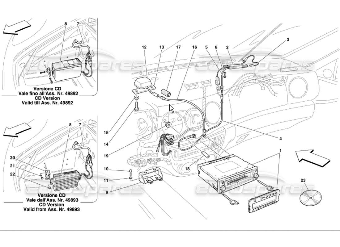 ferrari 360 modena schéma des pièces de l'équipement stéréo