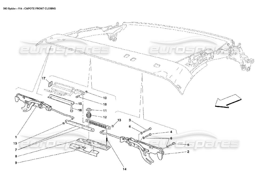 ferrari 360 spider fermeture avant capote schéma des pièces