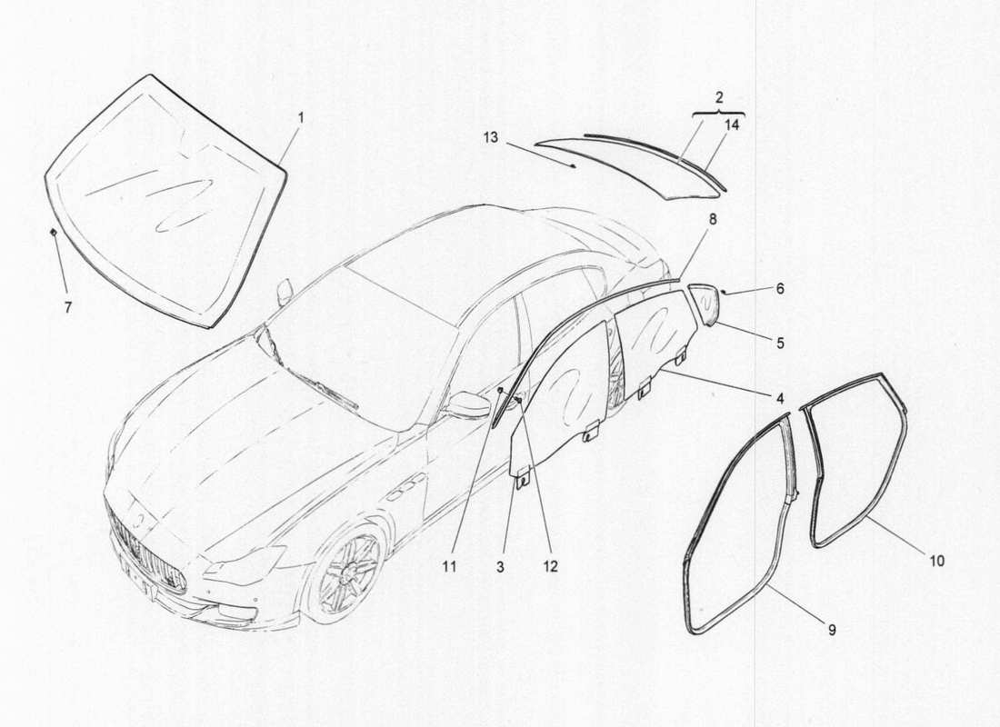 maserati qtp. v6 3.0 tds 275bhp 2017 diagramme de pièces de fenêtres et de bandes de fenêtre