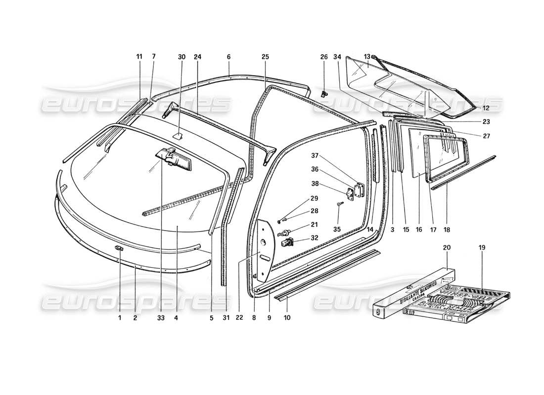 ferrari 328 (1985) diagramme des pièces de lunettes