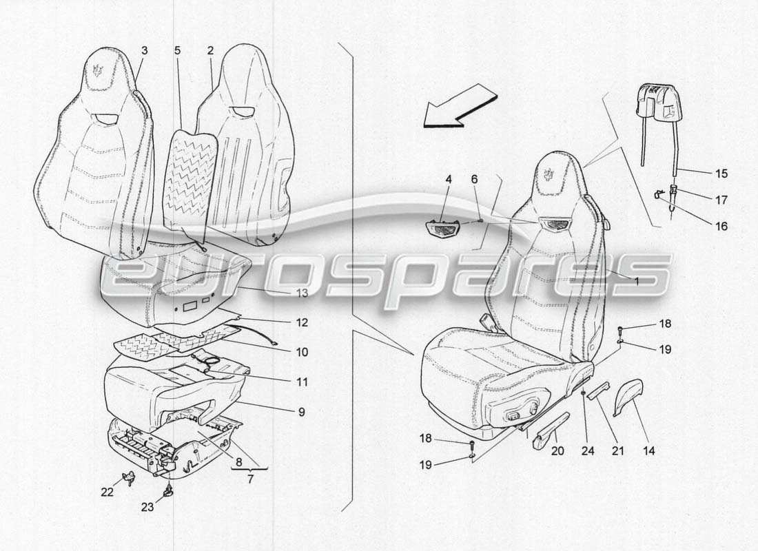 maserati grancabrio mc centenario revêtements de sièges avant schéma des pièces