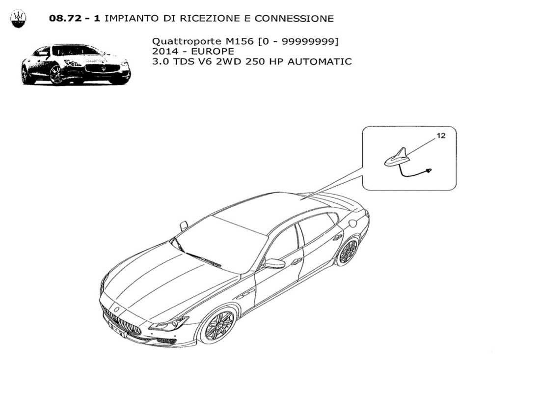 maserati qtp. v6 3.0 tds 250bhp 2014 schéma des pièces du système de réception et de connexion
