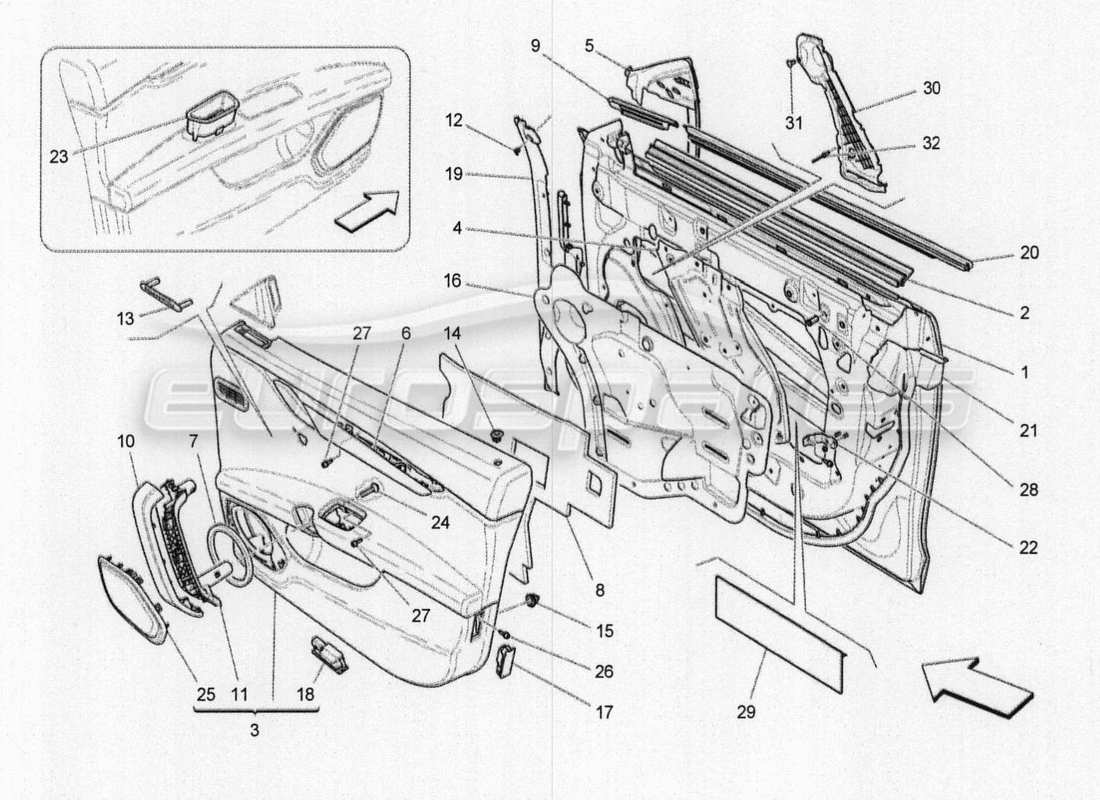 maserati qtp. v8 3.8 530bhp 2014 auto portes avant : diagramme de pièces des panneaux de garniture