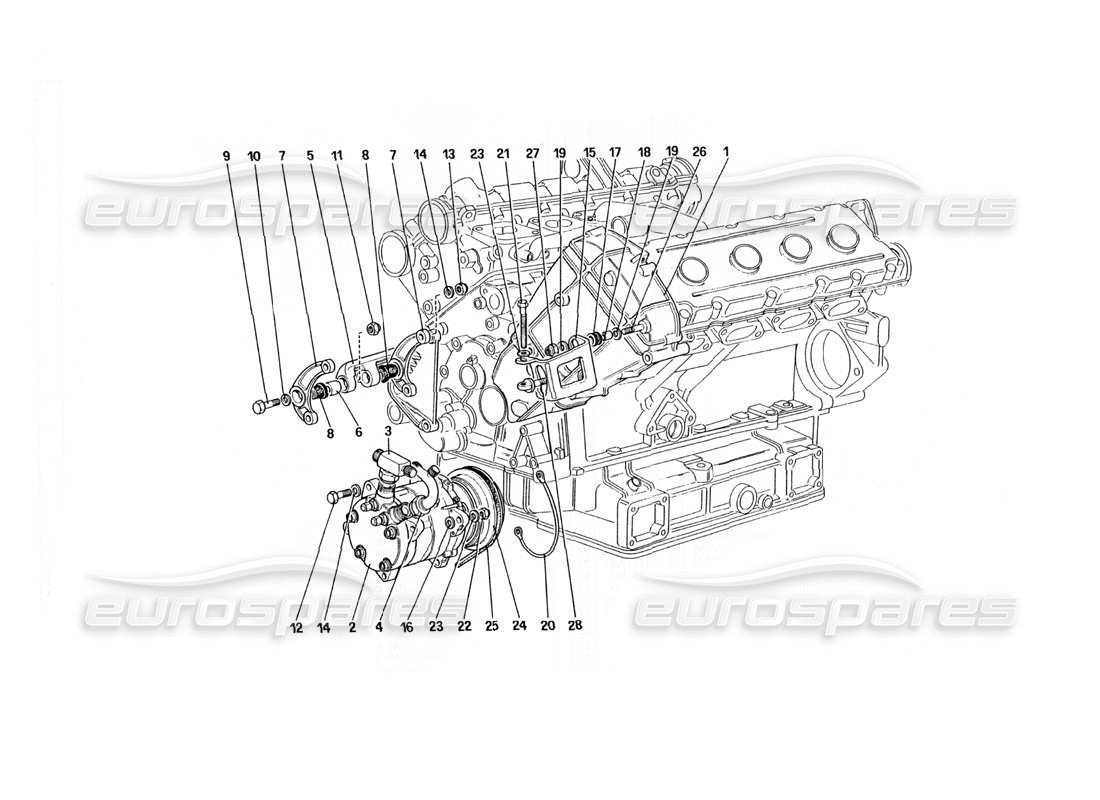 ferrari 328 (1985) compresseur et commandes de climatisation (pas pour la version américaine) schéma des pièces
