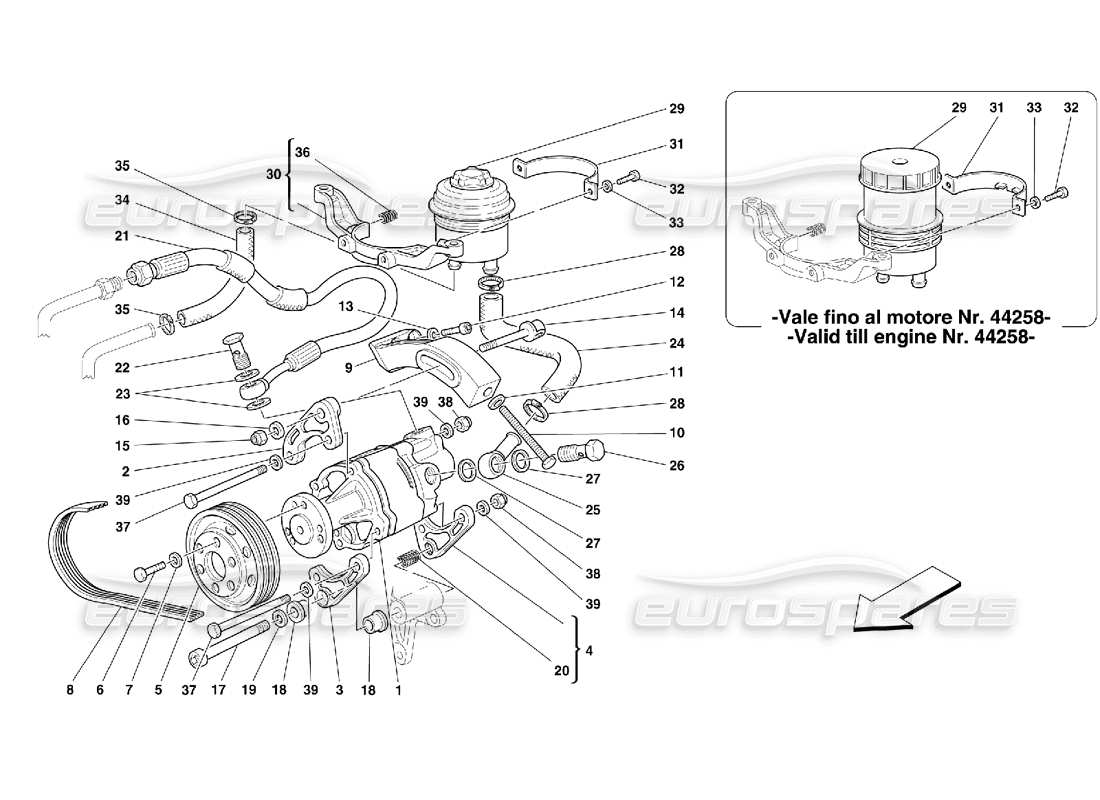 ferrari 355 (5.2 motronic) pompe de direction hydraulique et réservoir schéma des pièces