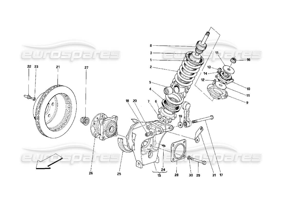 ferrari 348 (2.7 motronic) suspension arrière - amortisseur et disque de frein schéma des pièces