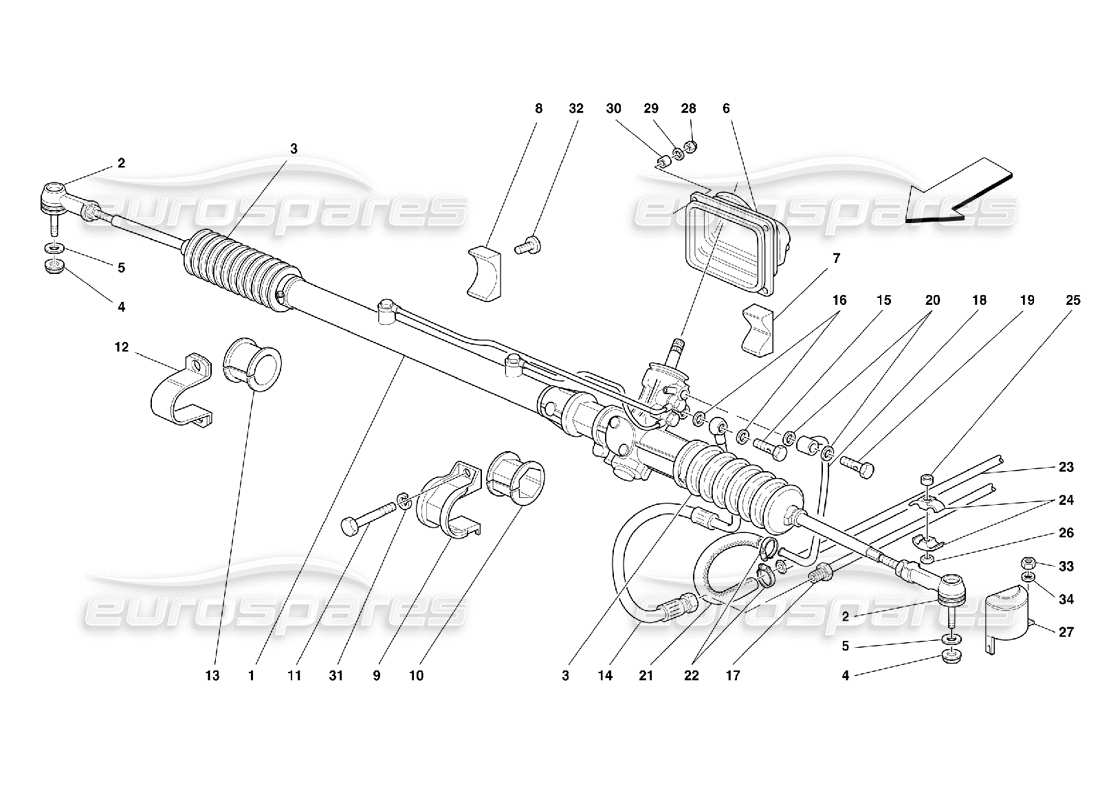ferrari 355 (5.2 motronic) boîte de direction et tringlerie hydrauliques schéma des pièces