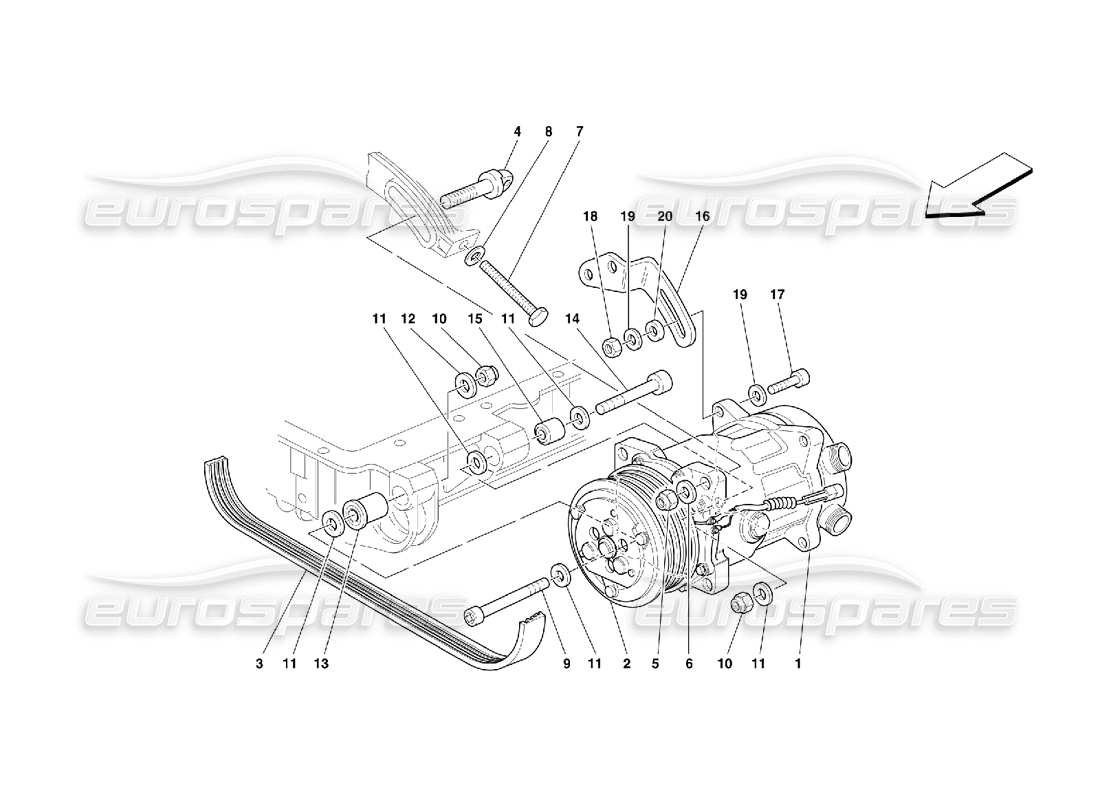 ferrari 355 (5.2 motronic) schéma des pièces du compresseur de climatisation
