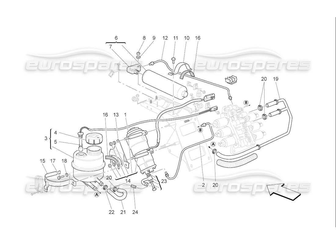 maserati qtp. (2006) 4.2 f1 système hydraulique d'activation de boîte de vitesses : réservoir et pompe schéma des pièces