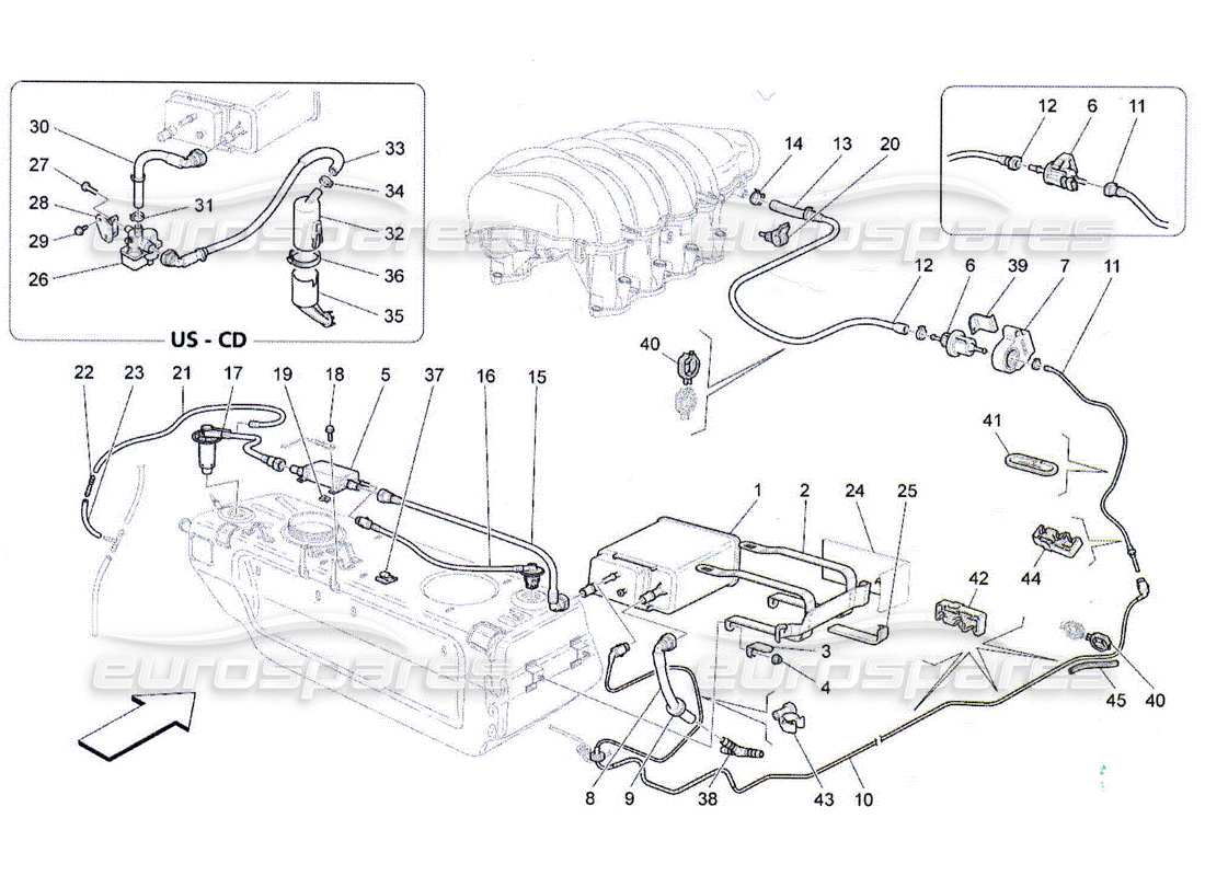maserati qtp. (2010) 4.2 schéma des pièces du système de recirculation des vapeurs de carburant