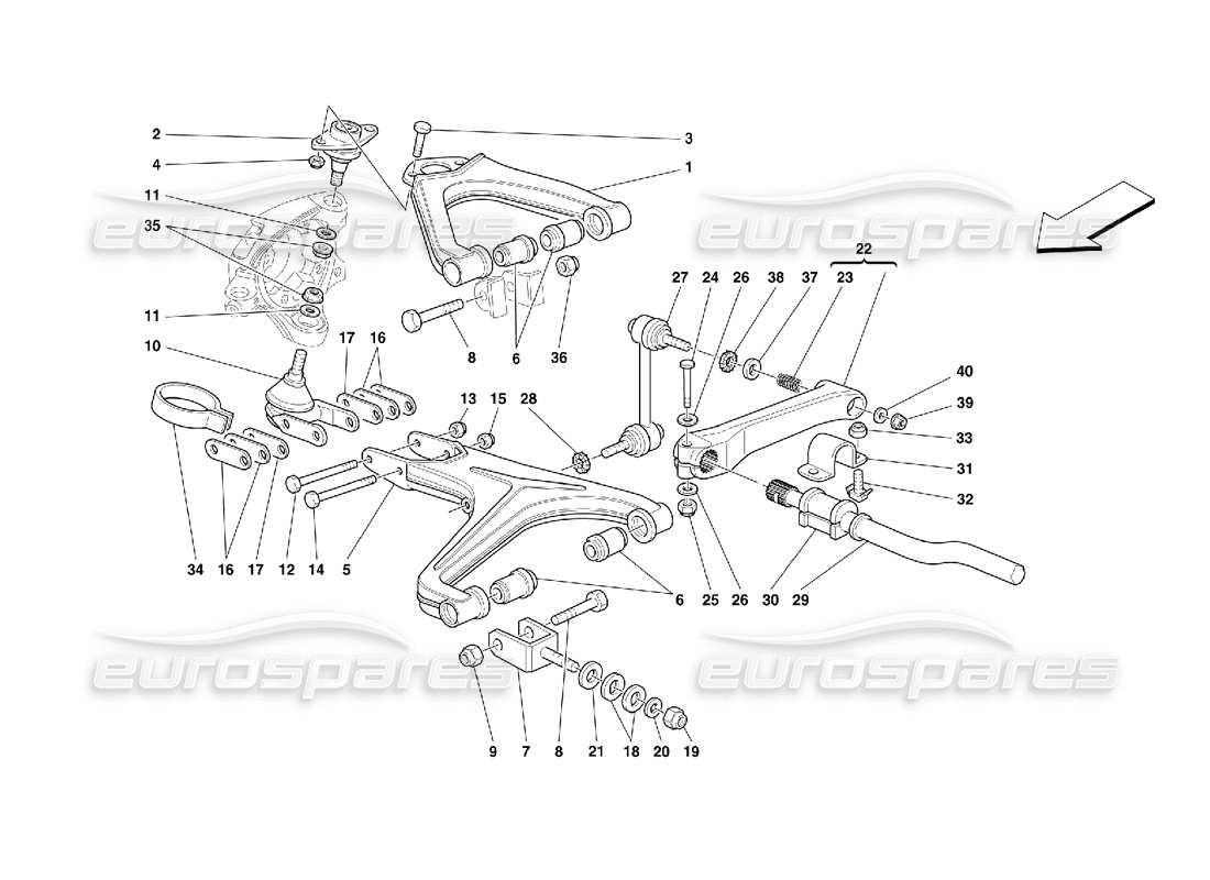 ferrari 355 (5.2 motronic) suspension avant - triangles schéma des pièces