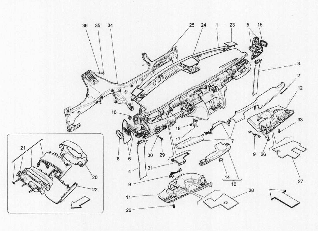 maserati qtp. v6 3.0 bt 410bhp 2wd 2017 schéma des pièces de l'unité du tableau de bord