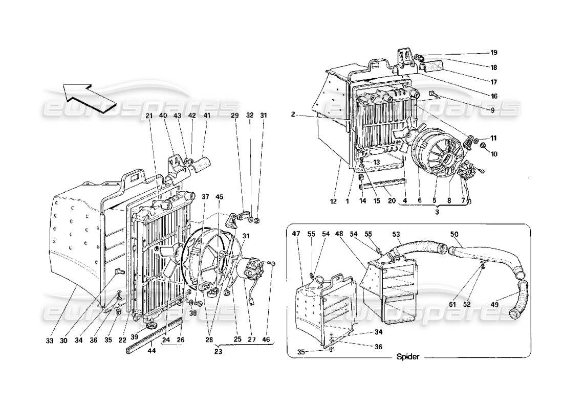 ferrari 348 (2.7 motronic) radiateurs du système de refroidissement schéma des pièces