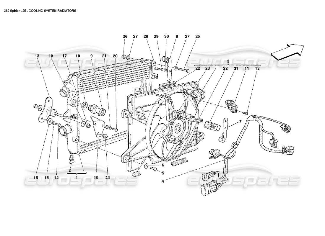 ferrari 360 spider radiateurs du système de refroidissement schéma des pièces