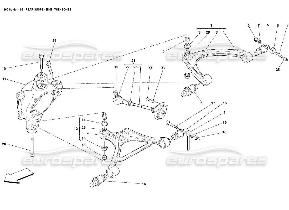 ferrari 360 spider suspension arrière - triangles schéma des pièces