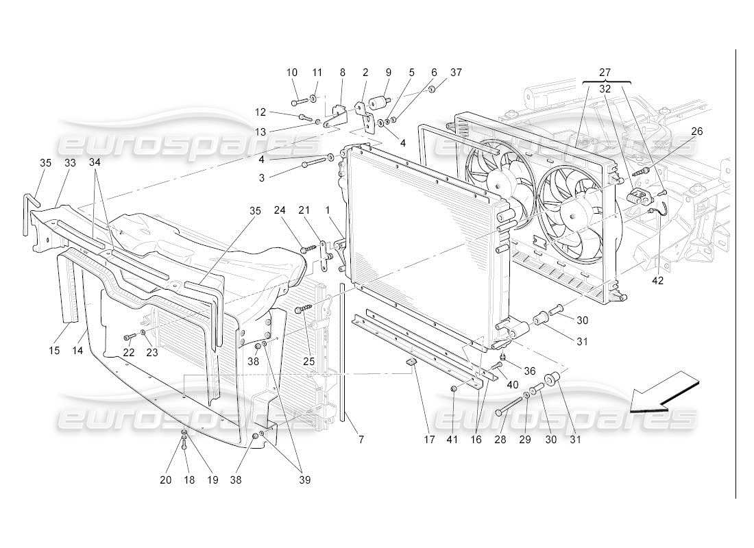 maserati qtp. (2007) 4.2 auto refroidissement : diagramme de pièces des radiateurs et des conduits d'air