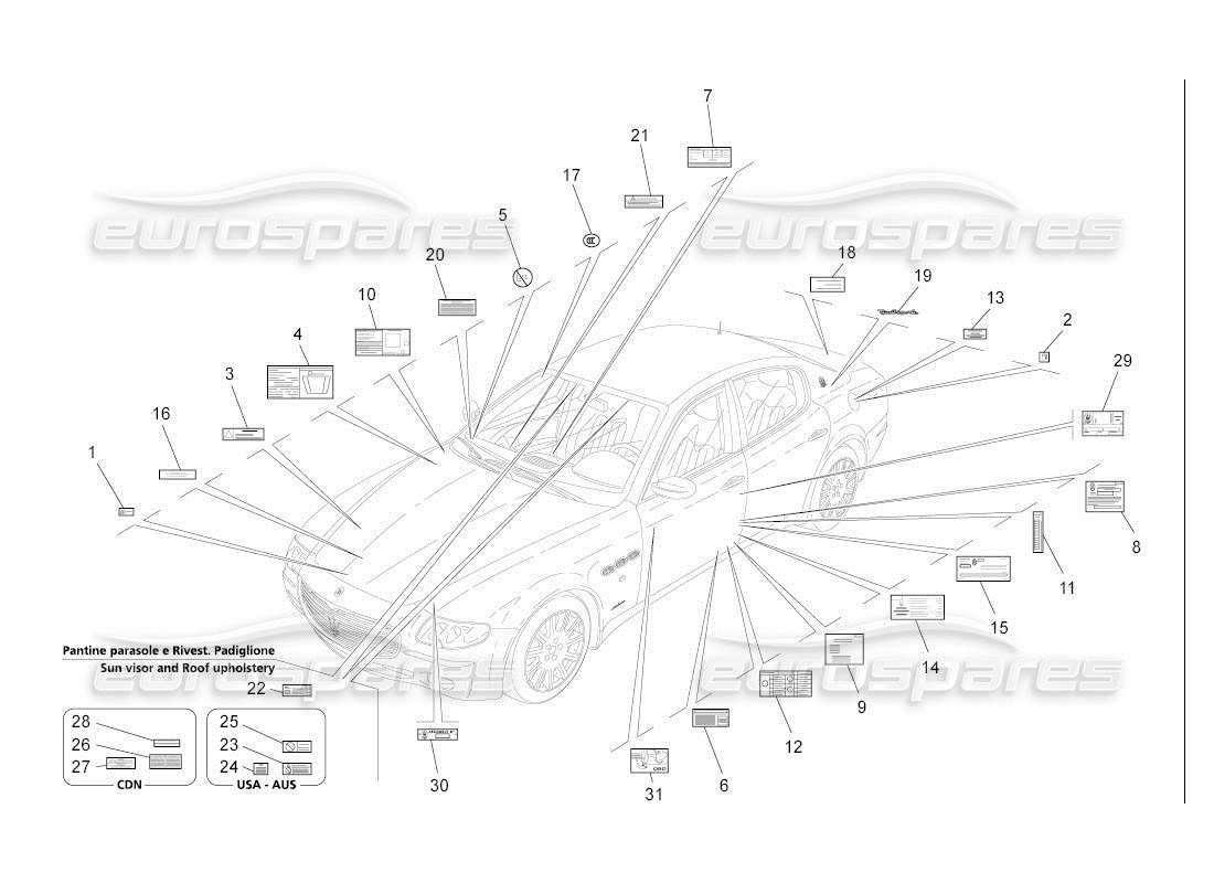 maserati qtp. (2007) 4.2 auto diagramme de pièces d'autocollants et d'étiquettes