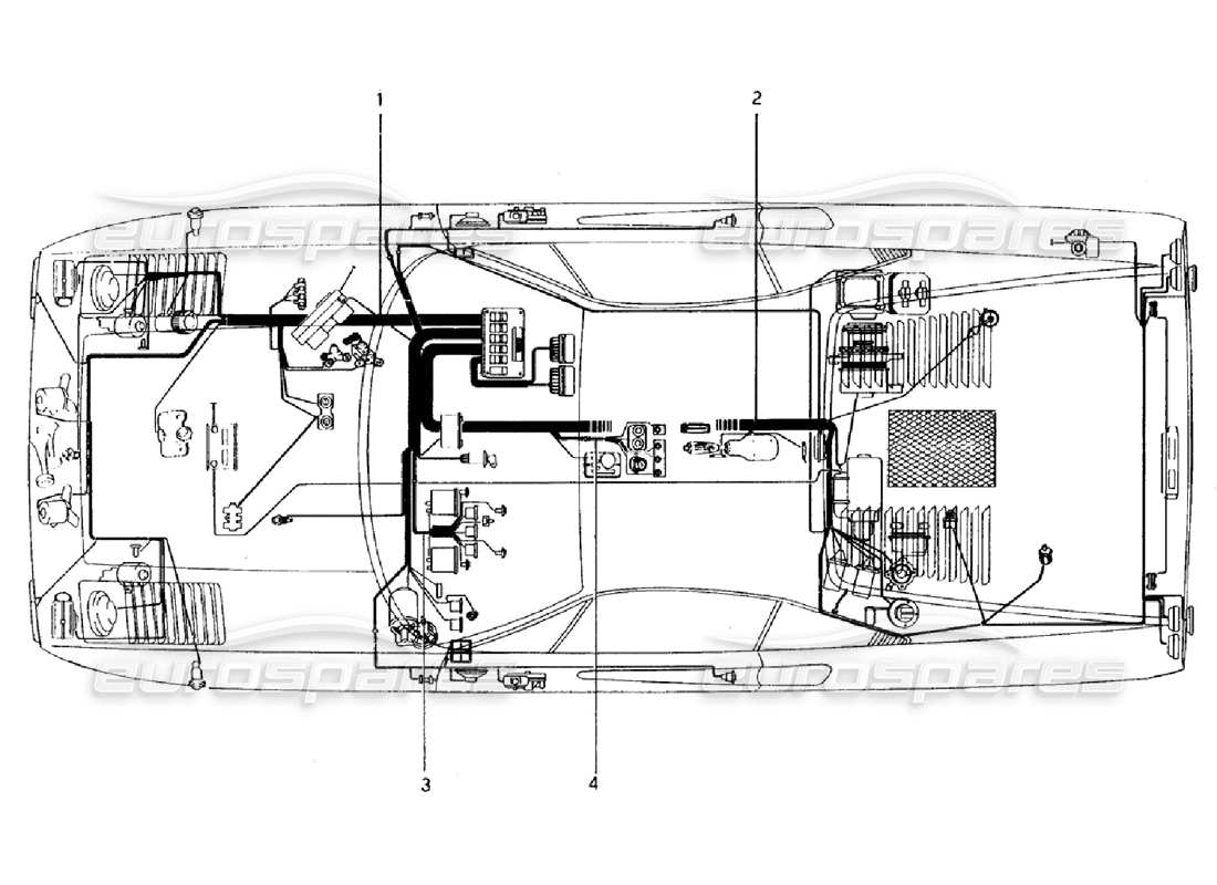 ferrari 308 gtb (1976) diagramme de pièce électrique de la carrosserie (valable pour les versions rhd - aus)