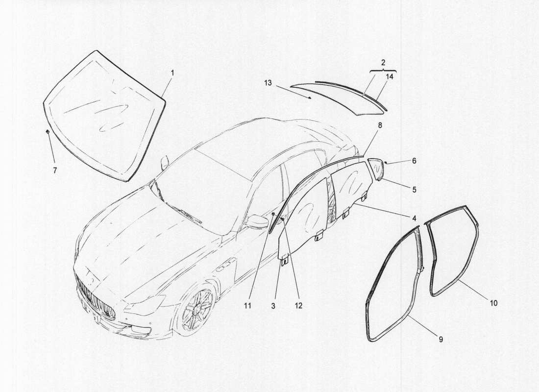 maserati qtp. v6 3.0 bt 410bhp 2wd 2017 diagramme de pièces de fenêtres et de bandes de fenêtre