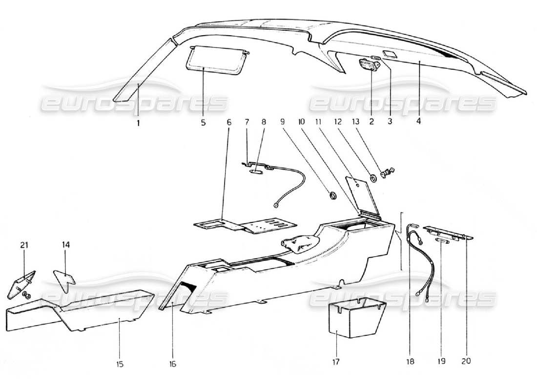 ferrari 308 gtb (1976) tunnel et toit (valable pour les versions rhd - aus) schéma des pièces