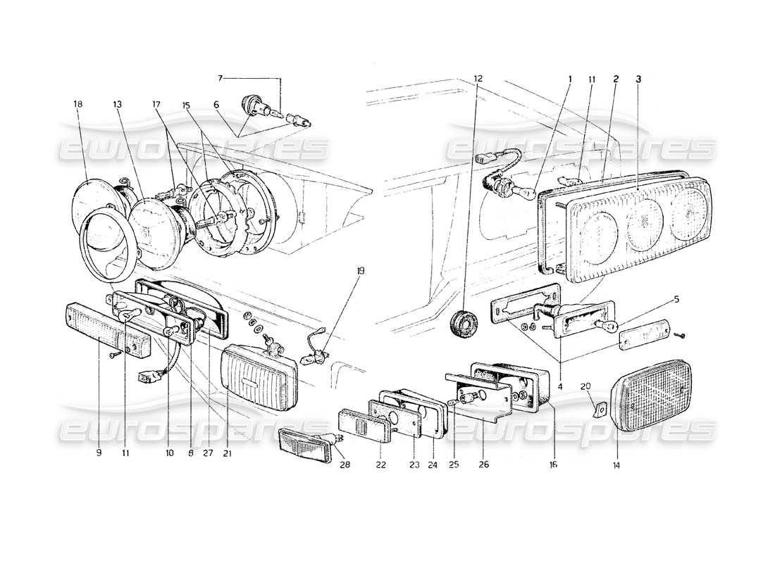 ferrari 308 gt4 dino (1979) diagramme des pièces des lumières