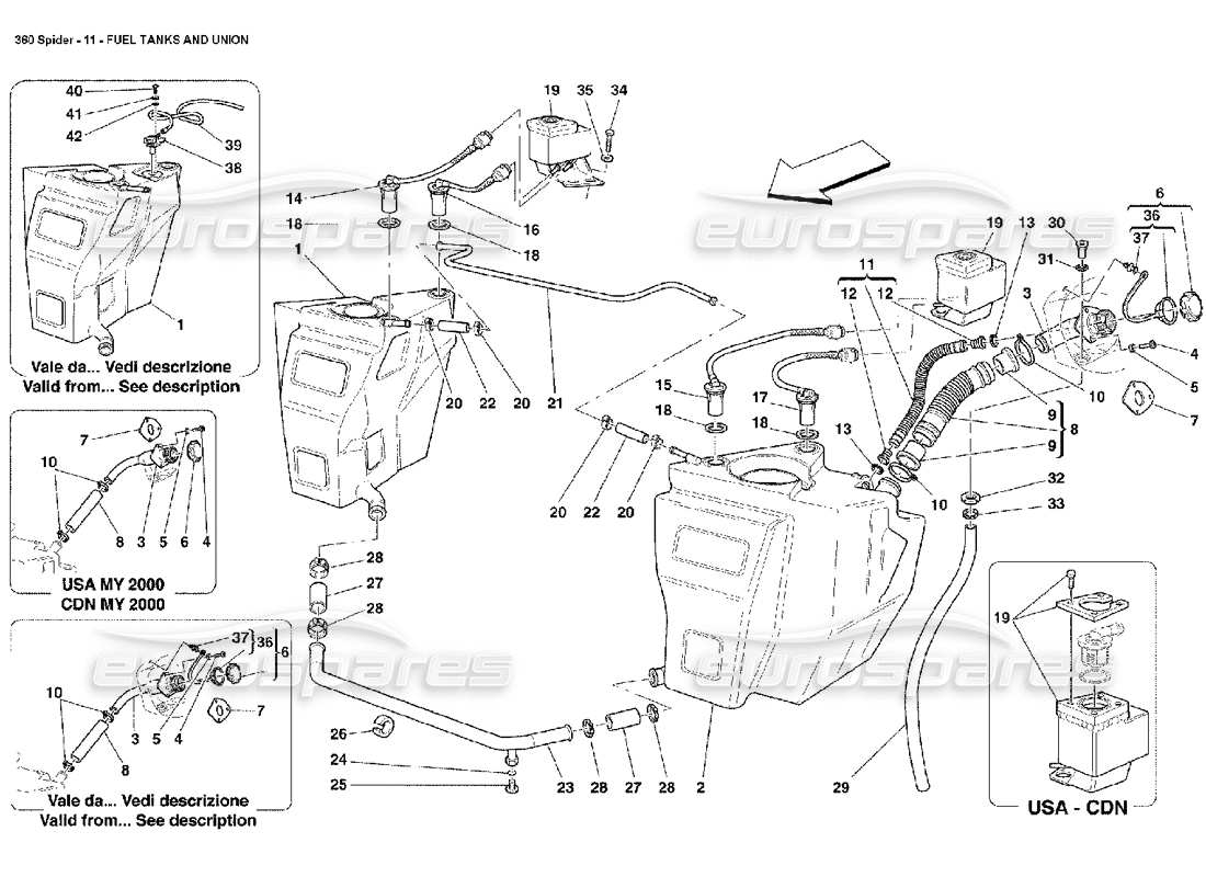 ferrari 360 spider réservoirs de carburant et syndicat schéma des pièces