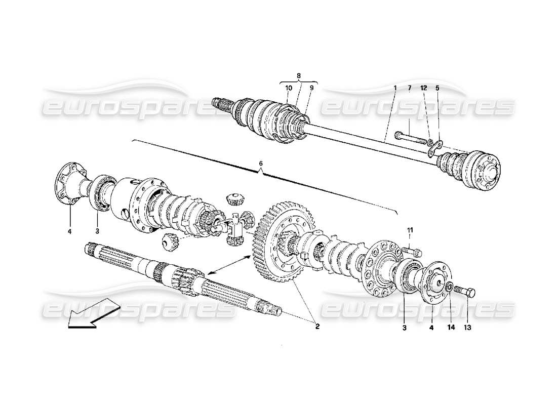 ferrari 348 (2.7 motronic) arbres de différentiel et d'essieu schéma des pièces