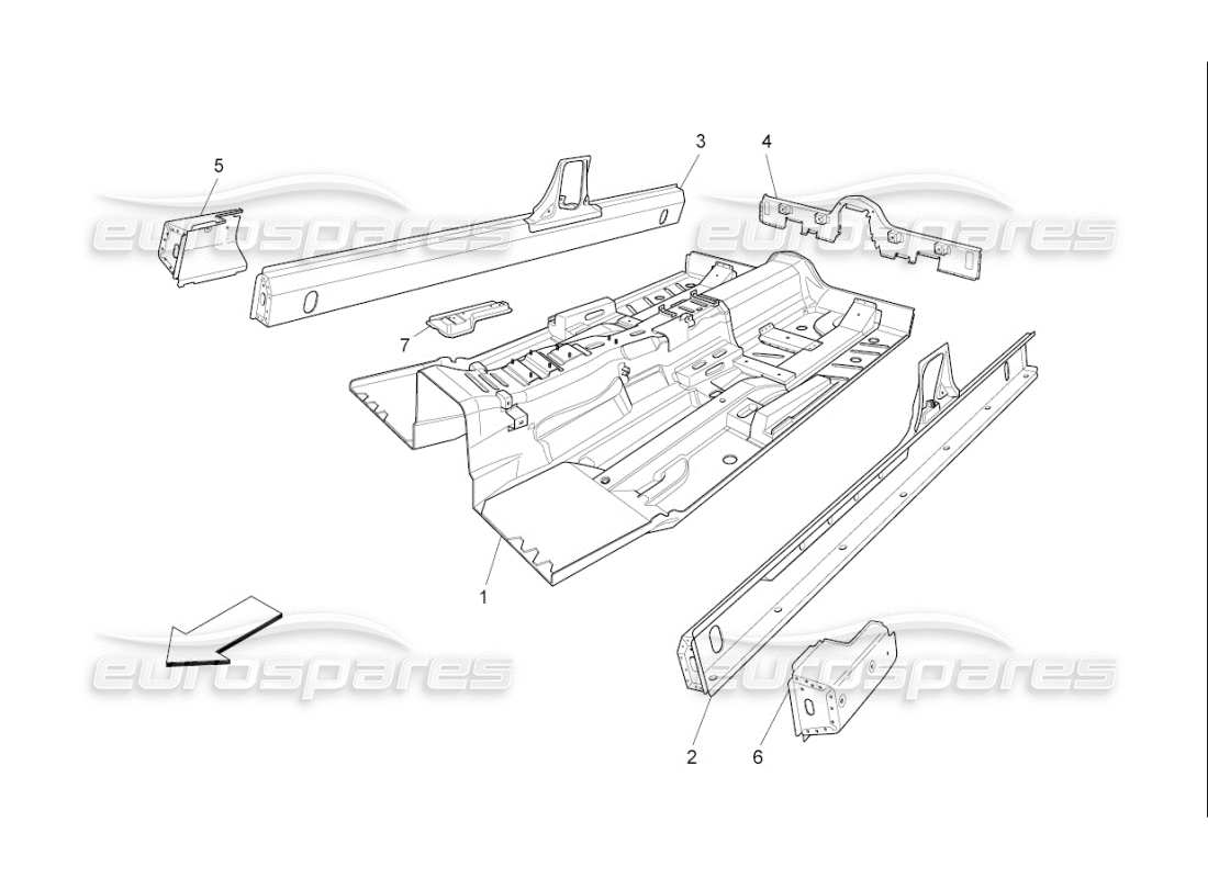 maserati qtp. (2007) 4.2 f1 schéma des pièces des cadres structurels centraux et des panneaux en tôle