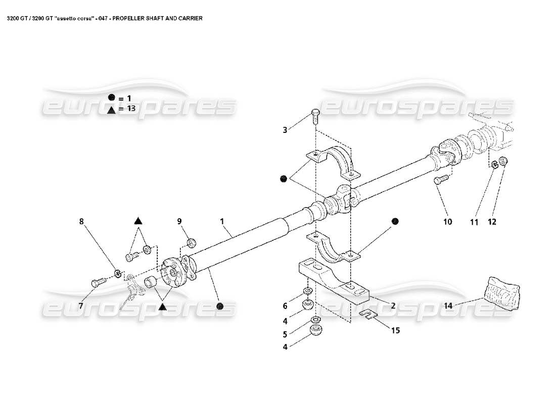 maserati 3200 gt/gta/assetto corsa diagramme des pièces de l'arbre d'hélice et du support