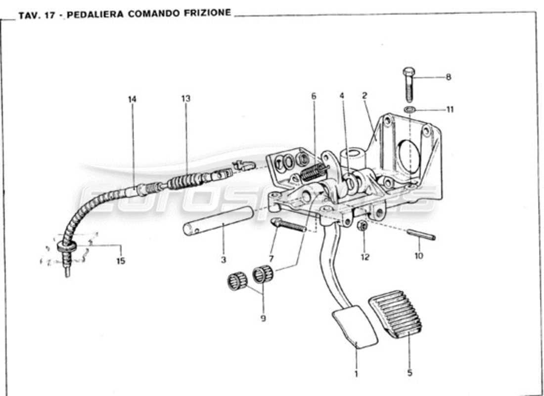 ferrari 246 gt series 1 tableau de pédales - schéma des pièces de commande d'embrayage