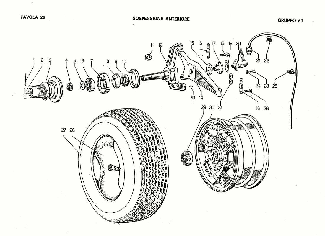 lamborghini jarama suspension avant schéma des pièces