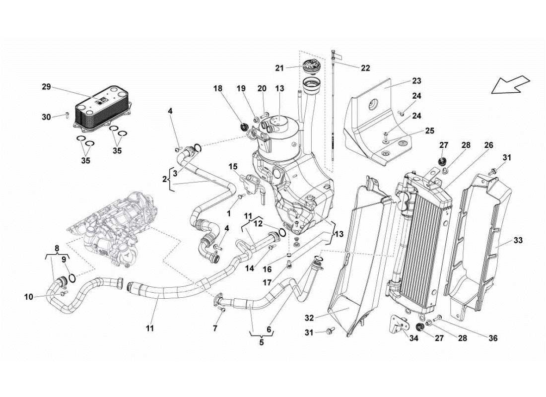 lamborghini gallardo sts ii sc radiateur du système d'huile schéma des pièces