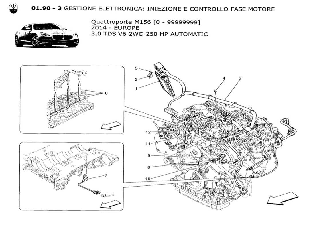 maserati qtp. v6 3.0 tds 250bhp 2014 commande électronique : diagramme des pièces de commande d'injection et de synchronisation du moteur