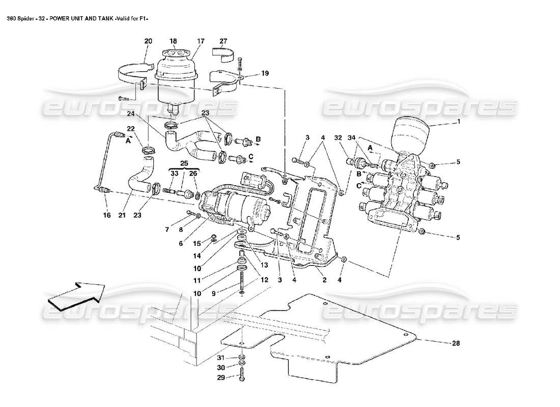 ferrari 360 spider unité de puissance et réservoir schéma des pièces